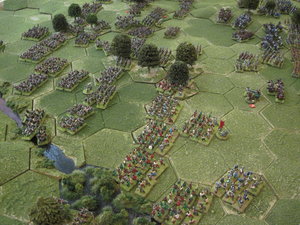 The Vikings advance towards the Saxon shield wall.