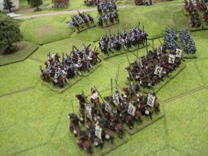 The Korean cavalry engage the mounted Samurai.